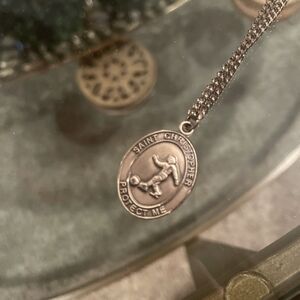 St. Christopher Protect Me Soccer Sterling Silver Medal Stainless Steel Chain